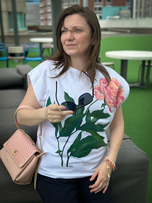 "Peony" - Hand Painted Tee