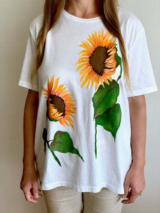 "Sunflowers" - Hand Painted On A 100% Cotton T-shirt