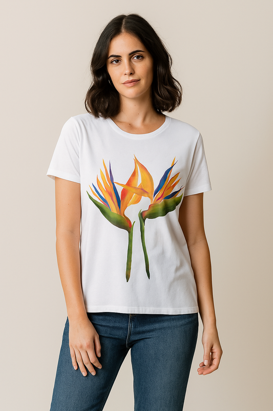 "Bird Of Paradise" - Hand Painted On A 100% Cotton T-shirt